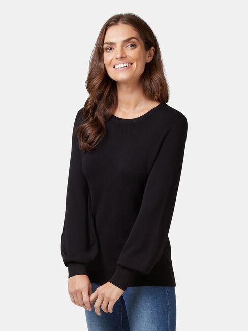Belinda Blouson Sleeve Pullover, Black, hi-res