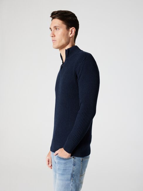 Shaun Funnel Zip Neck Knit, Ink Marle, hi-res