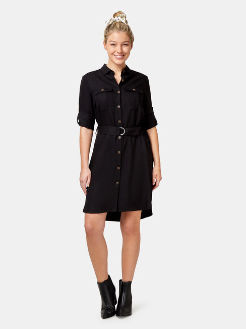 Stella Tencel Shirt Dress, Black, hi-res