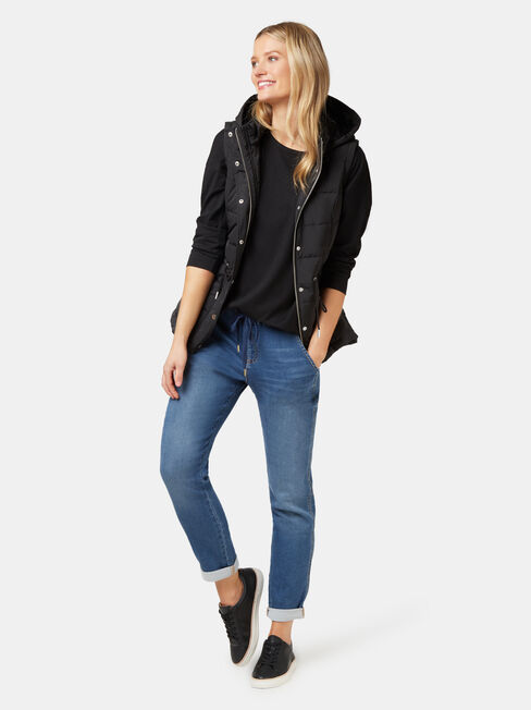 3/4 Sleeve Drop Shoulder Tee, Black, hi-res