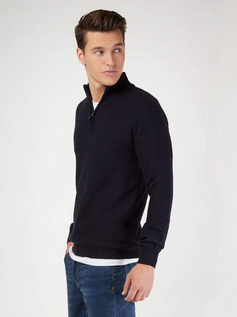 Avalon Funnel Zip Neck Waffle Knit, Blue, hi-res