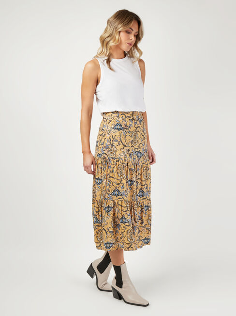 Sara Belted Tiered Skirt, Yellow, hi-res