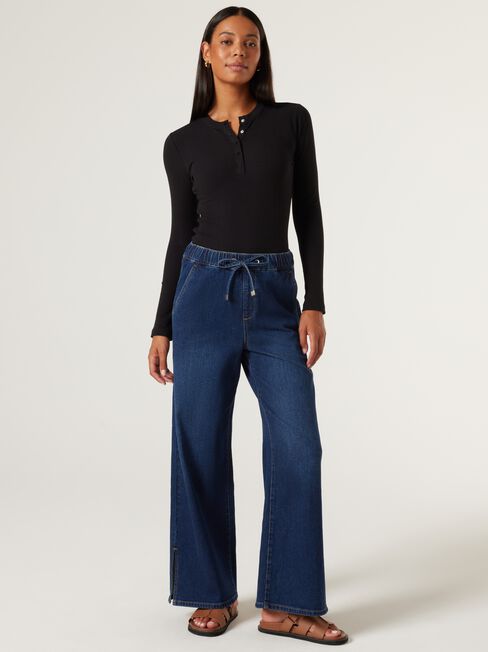 J-Luxe Henley Top, Black, hi-res