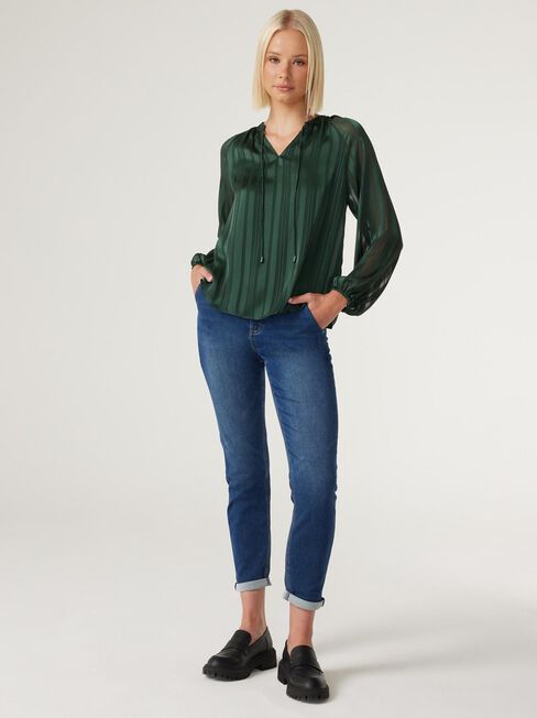 Bailey Tie Front Blouse, Forest Green, hi-res