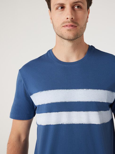 SS Leo Panel Stripe Crew Tee, Washed Navy Multi, hi-res