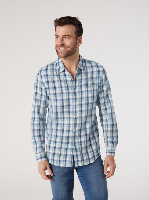 LS Maverick Check Linen Shirt, Blue, hi-res