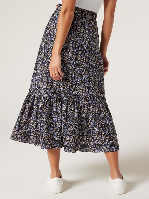 Juliette Button Front Skirt, Midnight Ditsy, hi-res