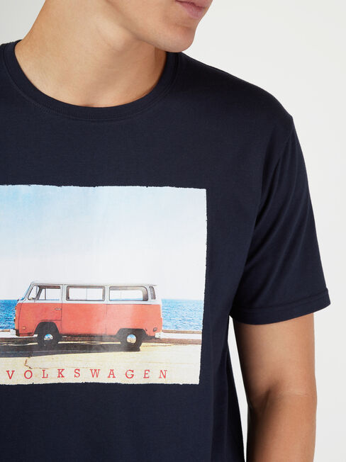 SS VW Beach Print Crew Tee, Blue, hi-res
