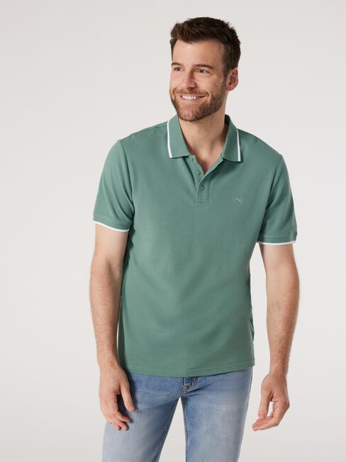 Nash Tipped Short Sleeve Polo, Sea Green, hi-res