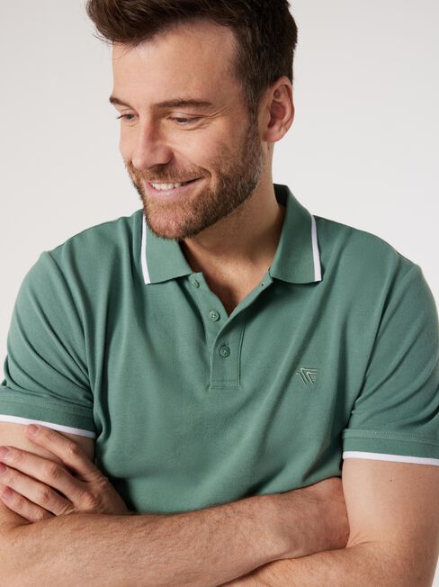 Nash Tipped Short Sleeve Polo, Sea Green, hi-res