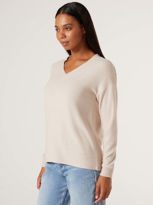 Viv V-Neck Soft Touch Top, Oatmeal, hi-res