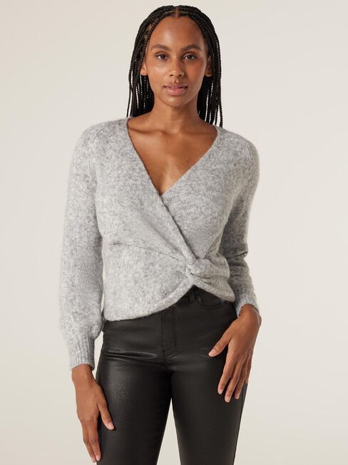 Tori Twist Front Knit, Grey Marle, hi-res