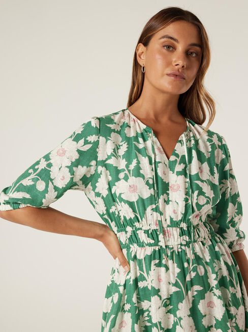 Etta V-Neck Dress, Green Primrose, hi-res