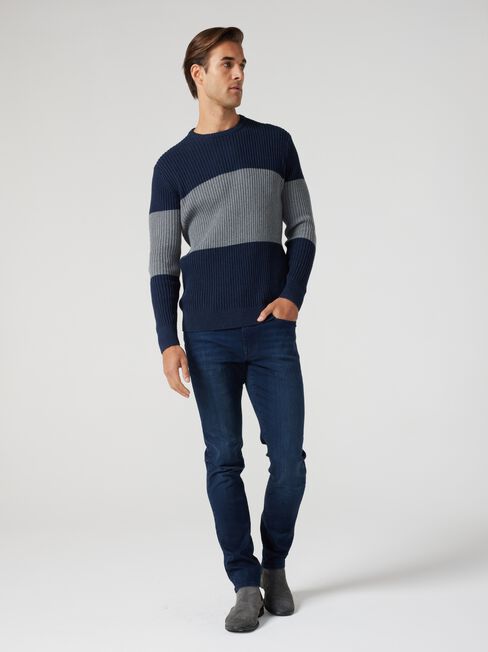 Klein Panel Stripe Crew Knit, Ink Marle Multi, hi-res