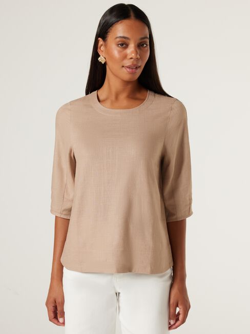 Carrie Blouson Sleeve Top, Taupe, hi-res