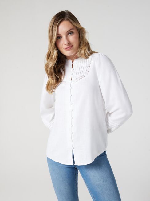 Sofia Lace Insert Blouse, White, hi-res