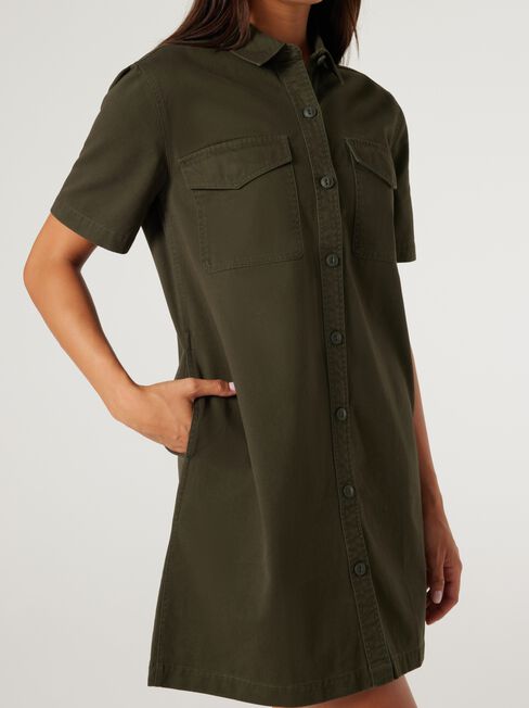 Jet Utility Shirt Dress, Green, hi-res
