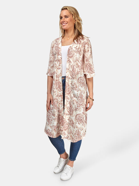 Monica Longline Kimono, Floral, hi-res