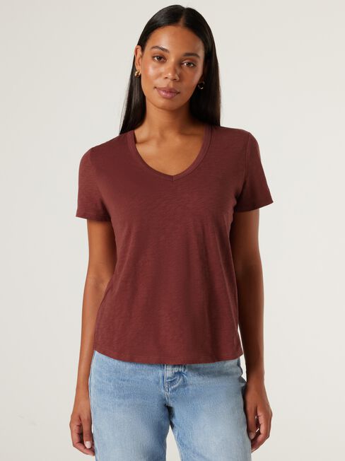 Essential V-Neck Tee, Brick, hi-res