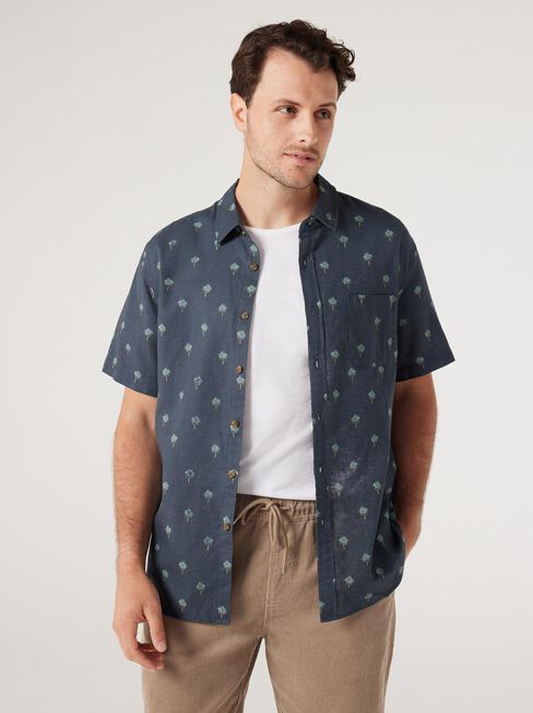 SS Grady Print Linen Shirt, Washed Black Multi, hi-res