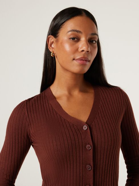 J-Luxe Chunky Ribbed Button Through, Brick, hi-res