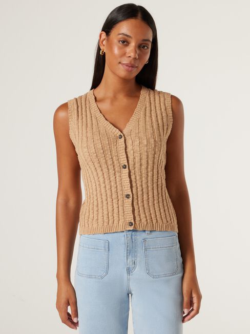 Lindsey Knit Vest, Caramel Marle, hi-res