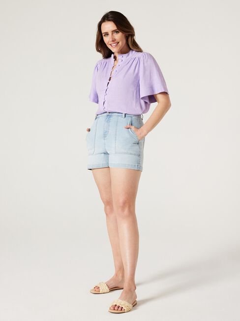 Alissa Flutter Sleeve Top, lavender, hi-res
