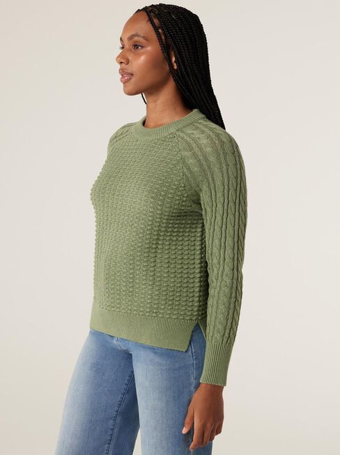 Livia Cable Pullover Knit, Pistachio Marle, hi-res