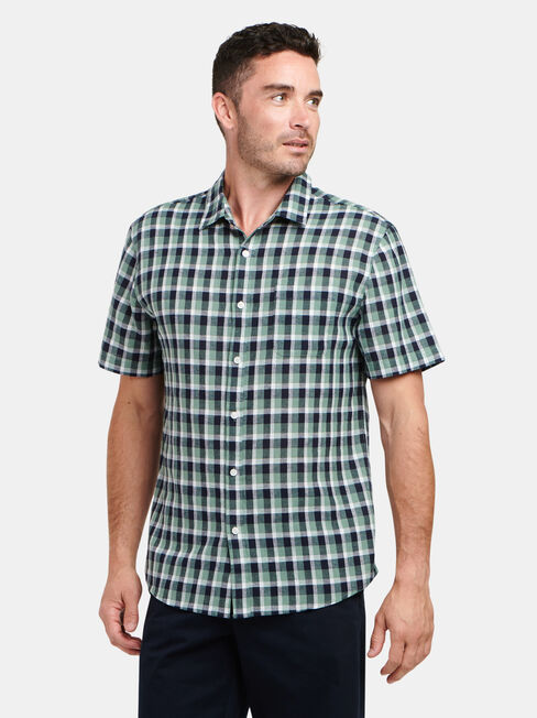 Trent Short Sleeve Check Shirt, Blue, hi-res