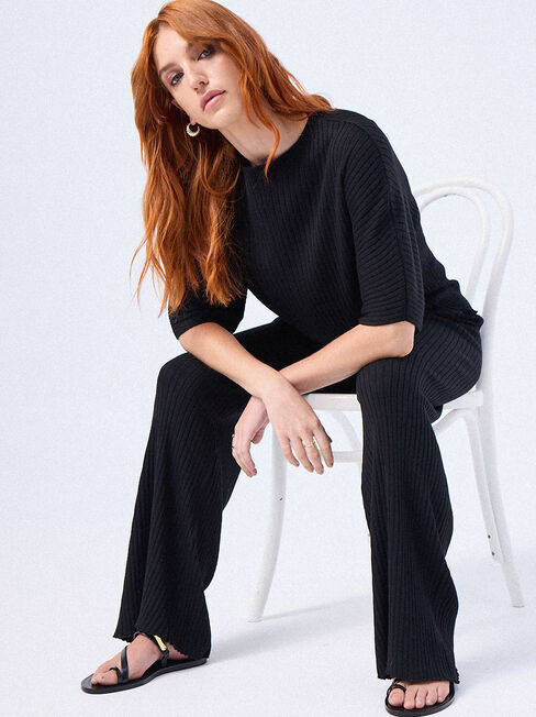 J-Luxe Chunky Rib Pant, Black, hi-res