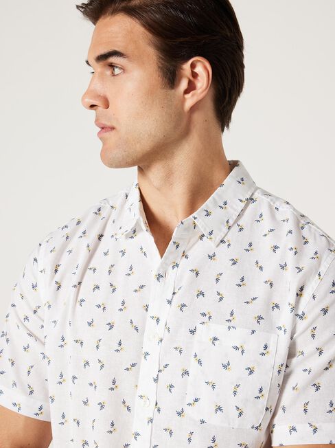 SS Alfie Print Linen Shirt, white Multi, hi-res