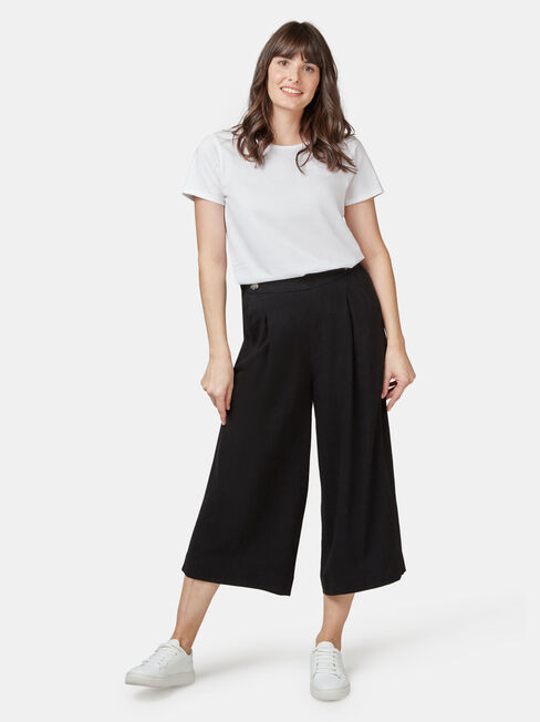 Ava Wide Leg Elastic Waist Pant, Black, hi-res