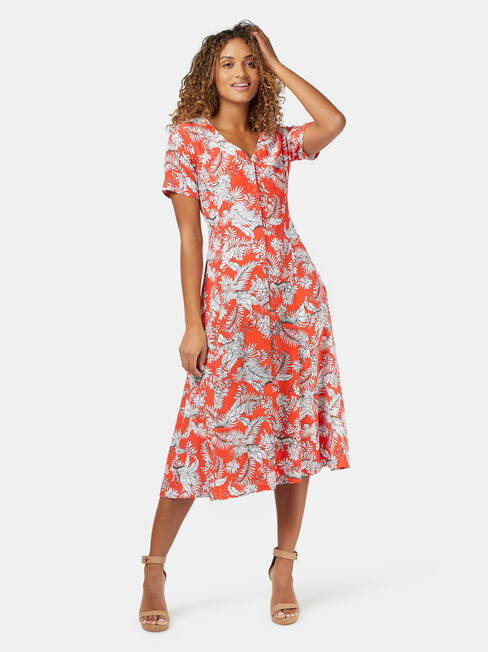 Jacqueline Printed Midi Dress, Red, hi-res