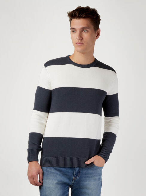 Louis Stripe Crew Knit, Blue, hi-res