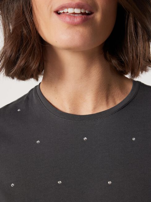 Erin Stud Detail Tee, Grey, hi-res
