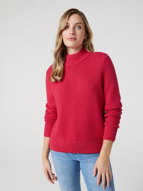 Carrie Cotton Crop Knit, Berry, hi-res