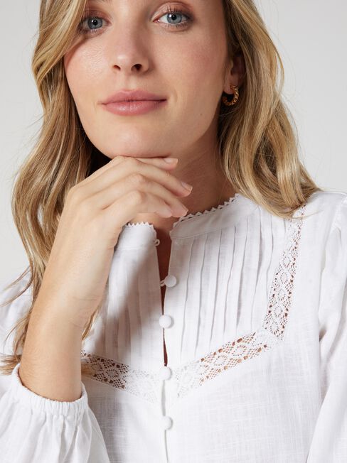 Sofia Lace Insert Blouse, White, hi-res