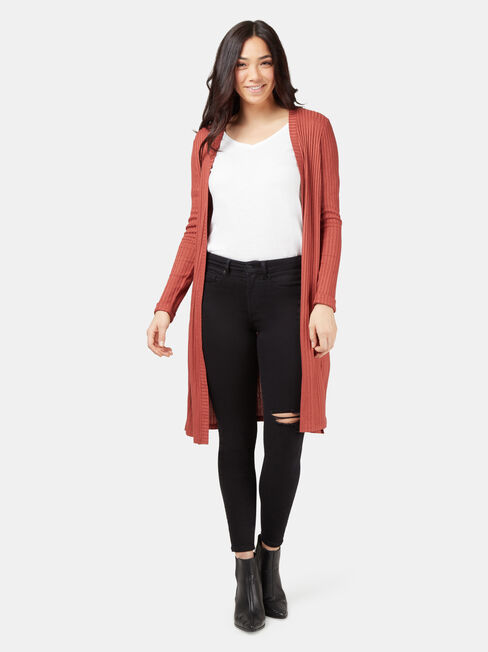 Lainie Rib Longline Cardigan, Red, hi-res