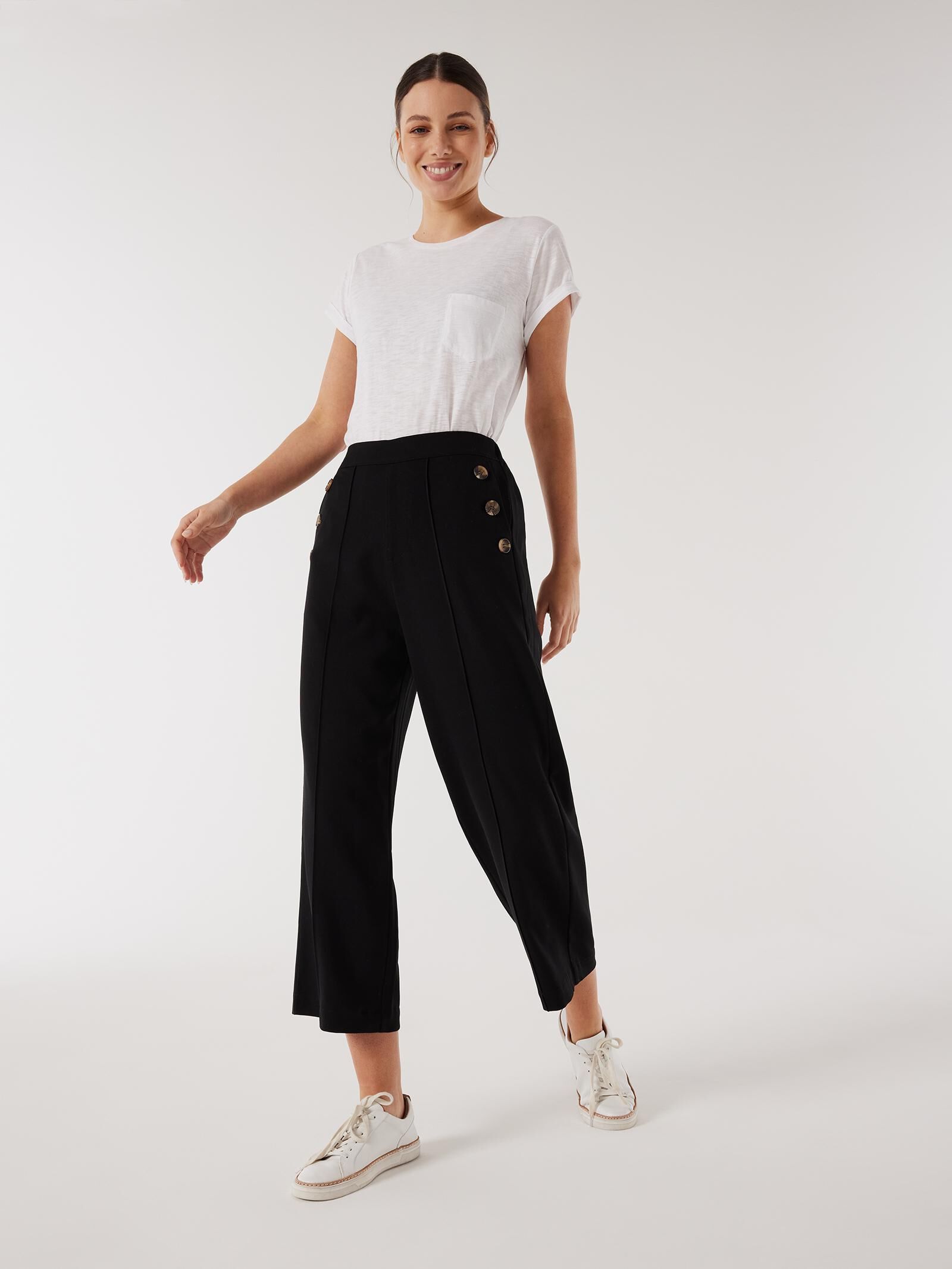 Women's black cropped wide leg hotsell trousers