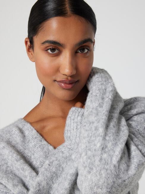 Charlotte Cross Over Knit, Grey Marle, hi-res