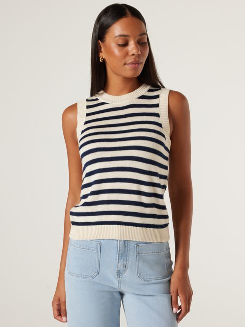 Ava Knit Vest, White Navy Stripe, hi-res