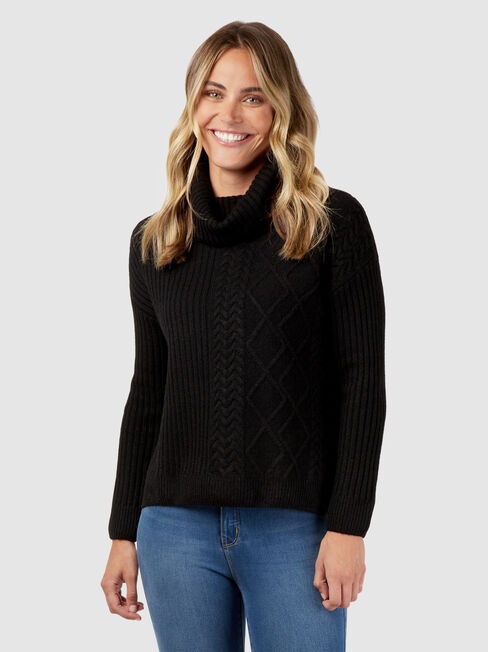 Lulu Cowl Neck Pullover, Black, hi-res