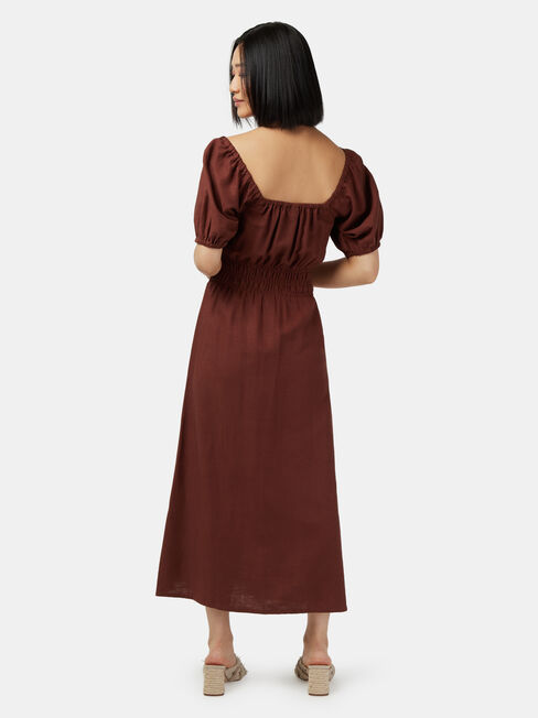 Natalia Shirred Waist Dress, Brown, hi-res