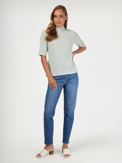 Milly Mock Neck Geo, Green, hi-res