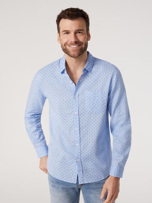 LS Reign Print Linen Shirt, Blue, hi-res