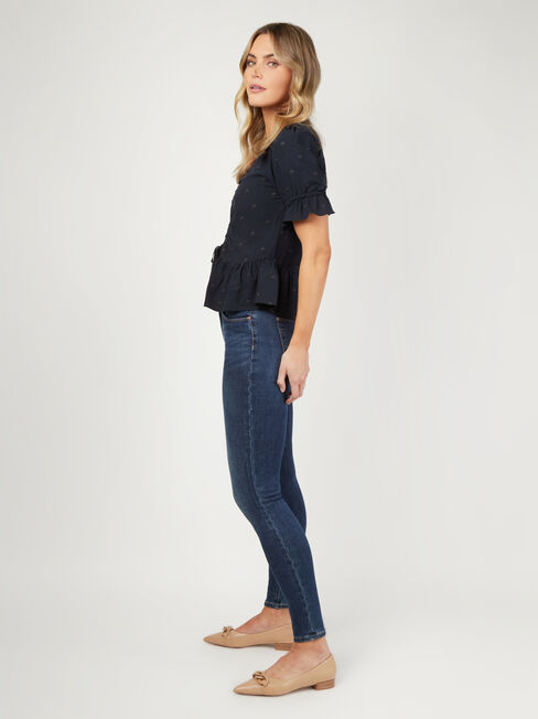 Chloe Embroidered Spot Top, Blue, hi-res