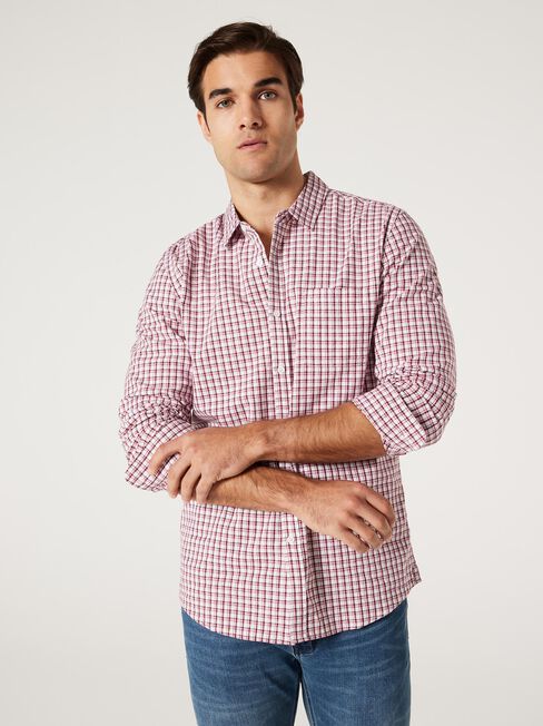 LS Harry Check Linen Shirt, Red Multi, hi-res