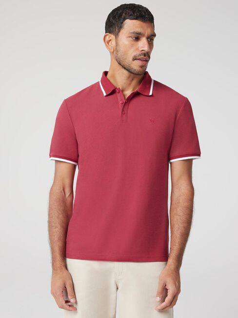 Nash Tipped Short Sleeve Polo, Red, hi-res