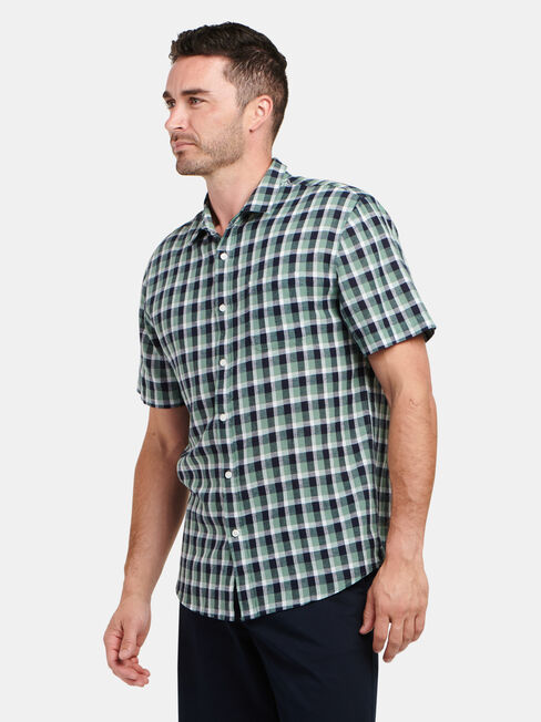 Trent Short Sleeve Check Shirt, Blue, hi-res