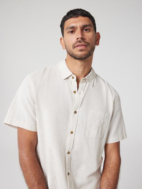 Wolf Textured Short Sleeve Shirt, Oatmeal, hi-res
